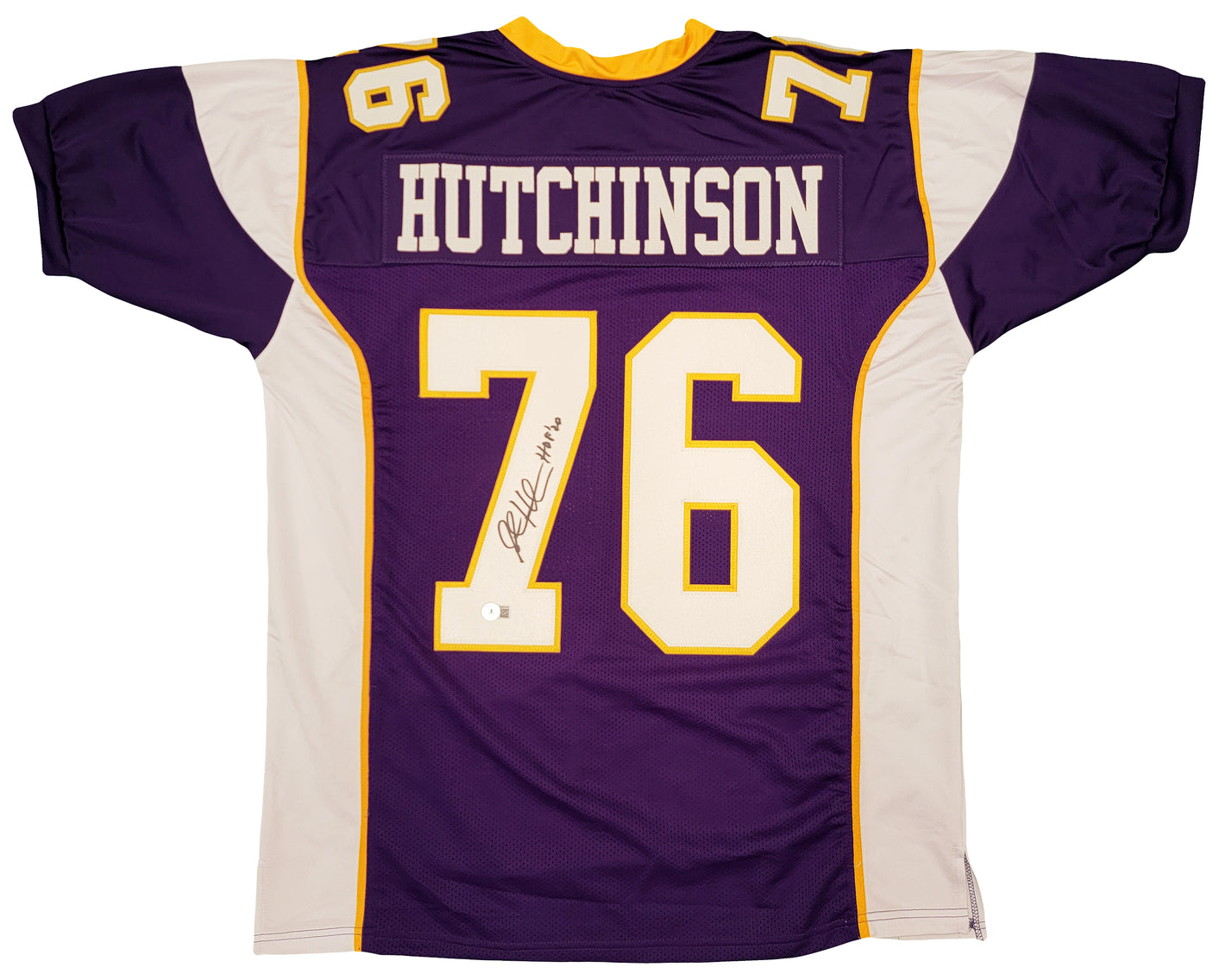 Minnesota Vikings Steve Hutchinson Autographed Purple Jersey "HOF 20" Beckett BAS QR Stock #201206