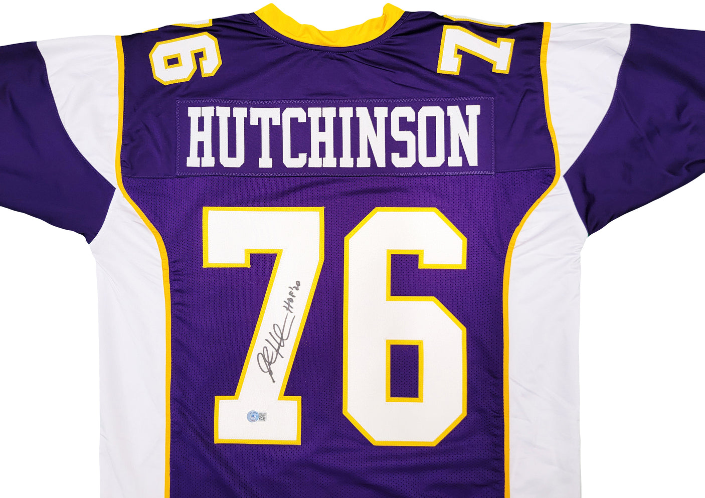Minnesota Vikings Steve Hutchinson Autographed Purple Jersey "HOF 20" Beckett BAS QR Stock #201206