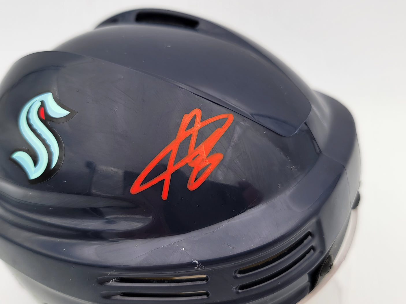 Adam Larsson Autographed Seattle Kraken Blue Mini Helmet MCS Holo #97383