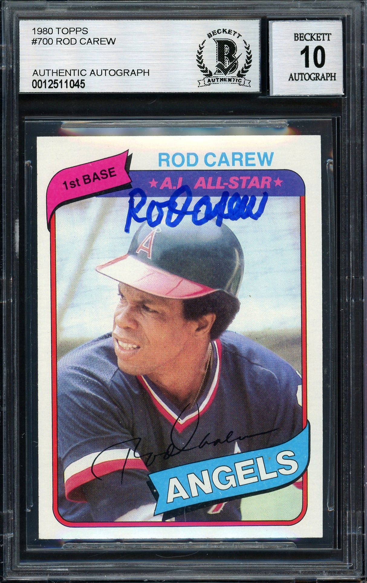 Rod Carew Autographed 1980 Topps Card #700 California Angels Signed Top Auto Grade 10 Beckett BAS Stock #186034