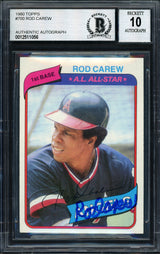 Rod Carew Autographed 1980 Topps Card #700 California Angels Signed Bottom Auto Grade 10 Beckett BAS Stock #186035