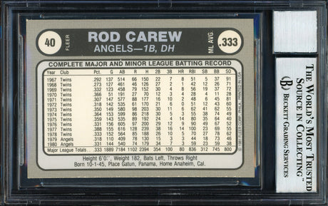 Rod Carew Autographed 1981 Fleer Sticker Card #40 California Angels Auto Grade 10 Beckett BAS #12511101
