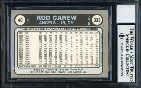 Rod Carew Autographed 1981 Fleer Sticker Card #40 California Angels Auto Grade 10 Beckett BAS #12511104