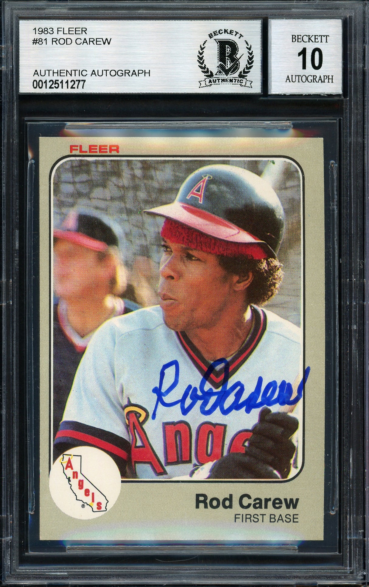 Rod Carew Autographed 1983 Fleer Card #81 California Angels Auto Grade 10 Beckett BAS Stock #186062