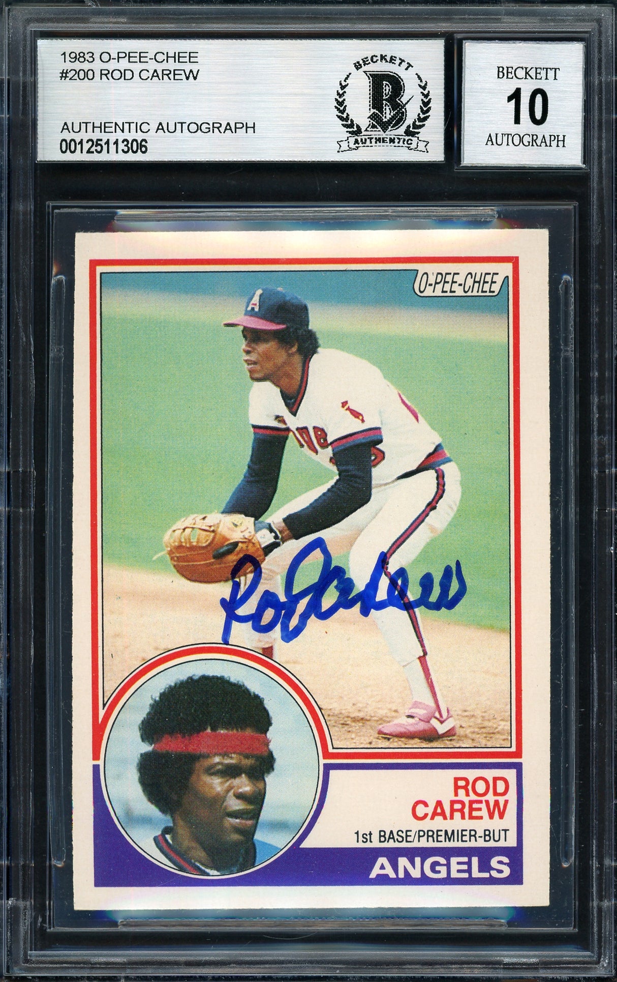 Rod Carew Autographed 1983 O-Pee-Chee Card #200 California Angels Auto Grade 10 Beckett BAS #12511306
