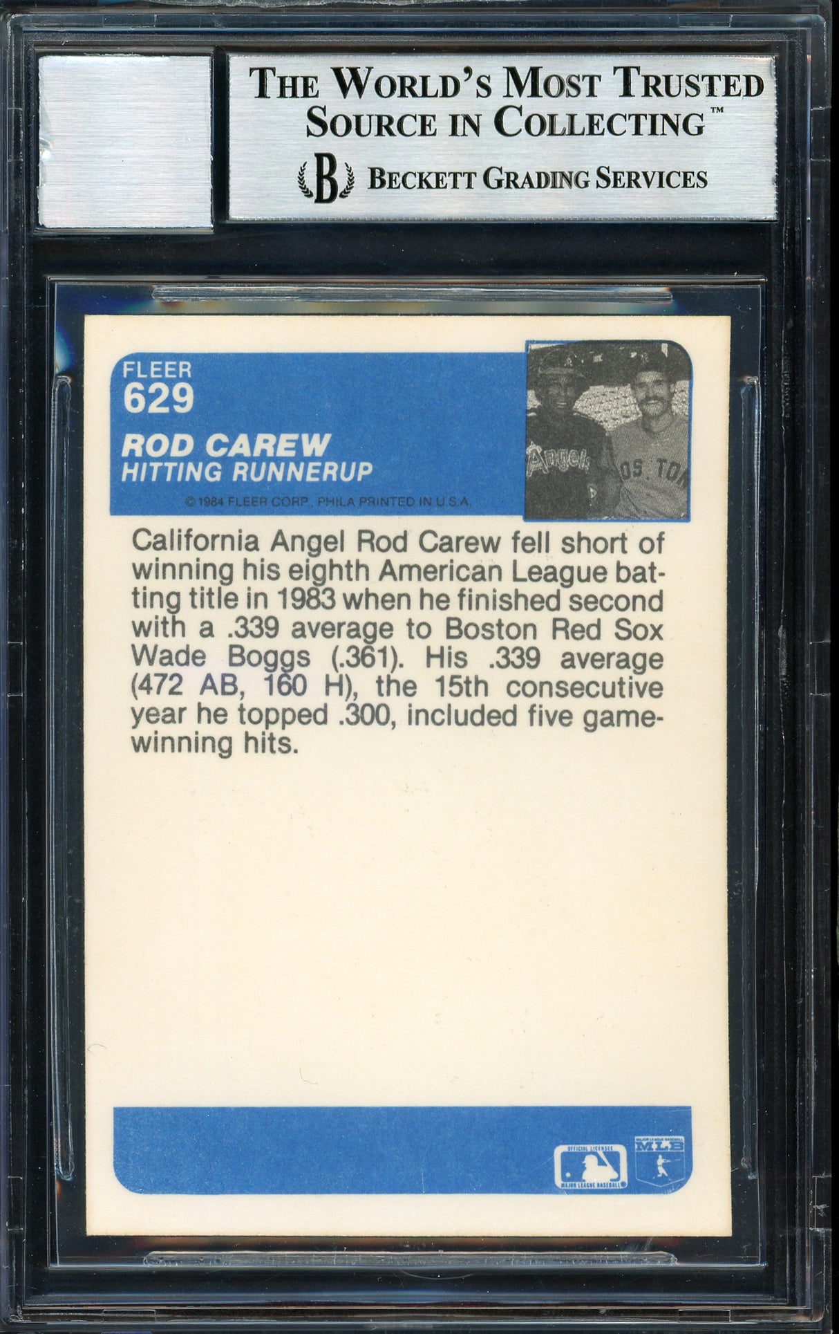 Rod Carew Autographed 1984 Fleer Card #629 California Angels Signed Top Auto Grade 10 Beckett BAS Stock #186074