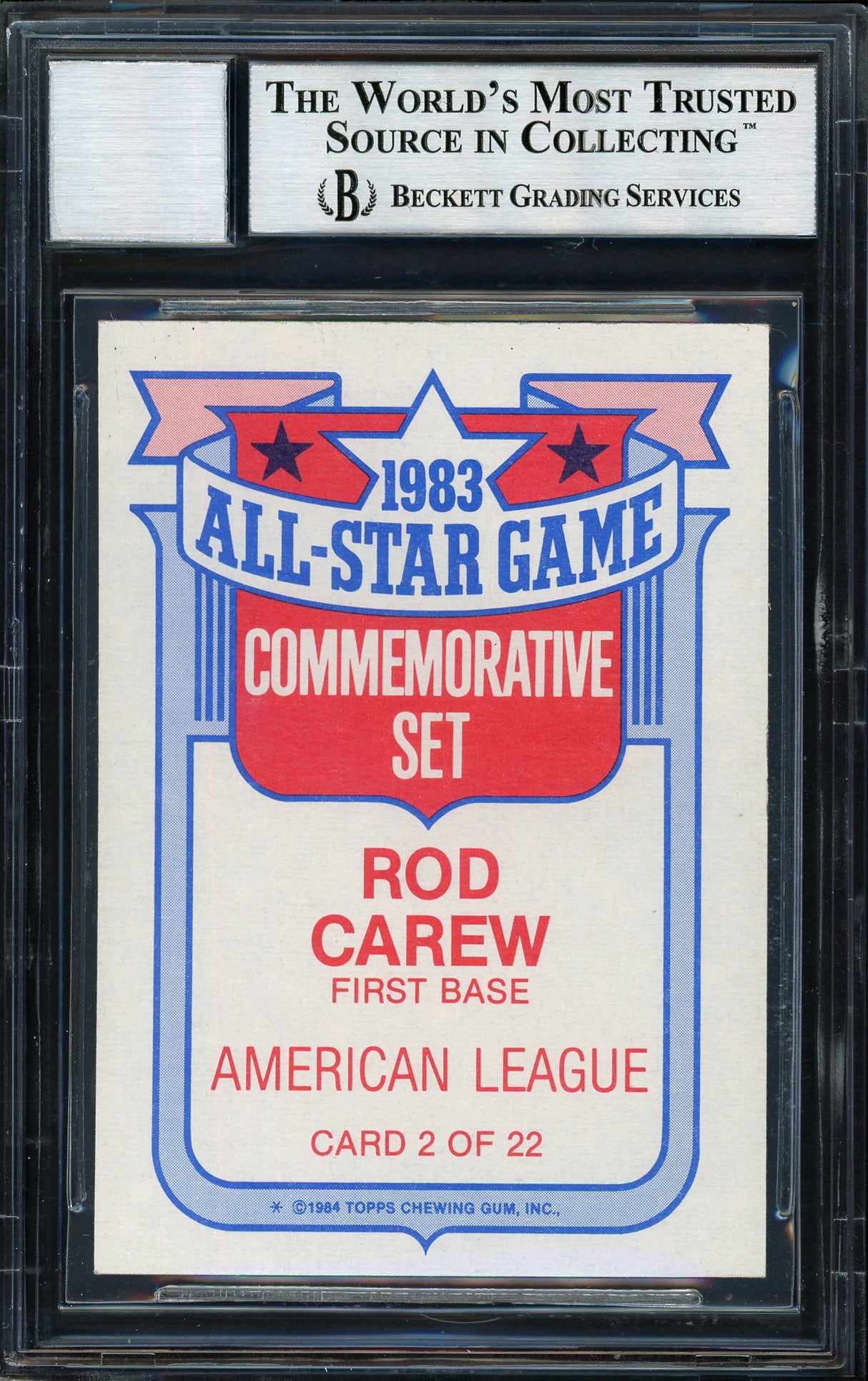 Rod Carew Autographed 1984 Topps All Star Set Card #2 California Angels Auto Grade 10 Beckett BAS #12510570