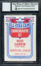 Rod Carew Autographed 1984 Topps All Star Set Card #2 California Angels Auto Grade 10 Beckett BAS #12510571