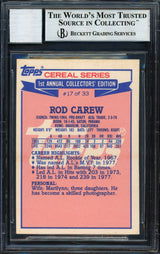 Rod Carew Autographed 1984 Topps Ralston Purina Card #17 California Angels Auto Grade 10 Beckett BAS #12510579