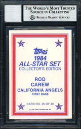 Rod Carew Autographed 1984 Topps All Star Set Card #26 California Angels Auto Grade 10 Beckett BAS #12510580