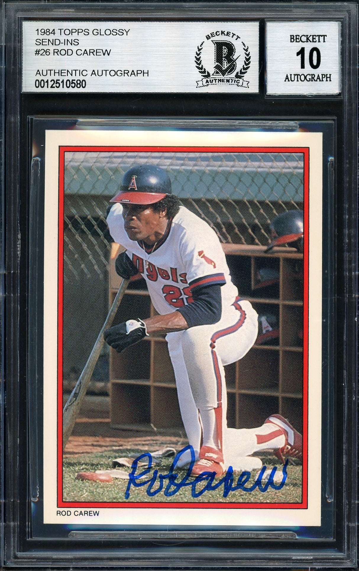Rod Carew Autographed 1984 Topps All Star Set Card #26 California Angels Auto Grade 10 Beckett BAS #12510580