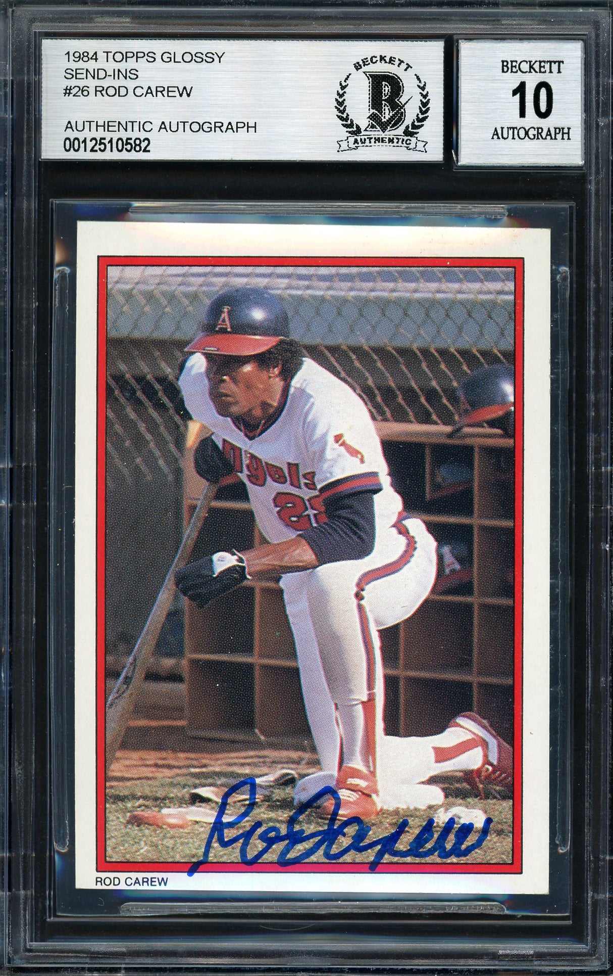 Rod Carew Autographed 1984 Topps All Star Set Card #26 California Angels Auto Grade 10 Beckett BAS #12510582