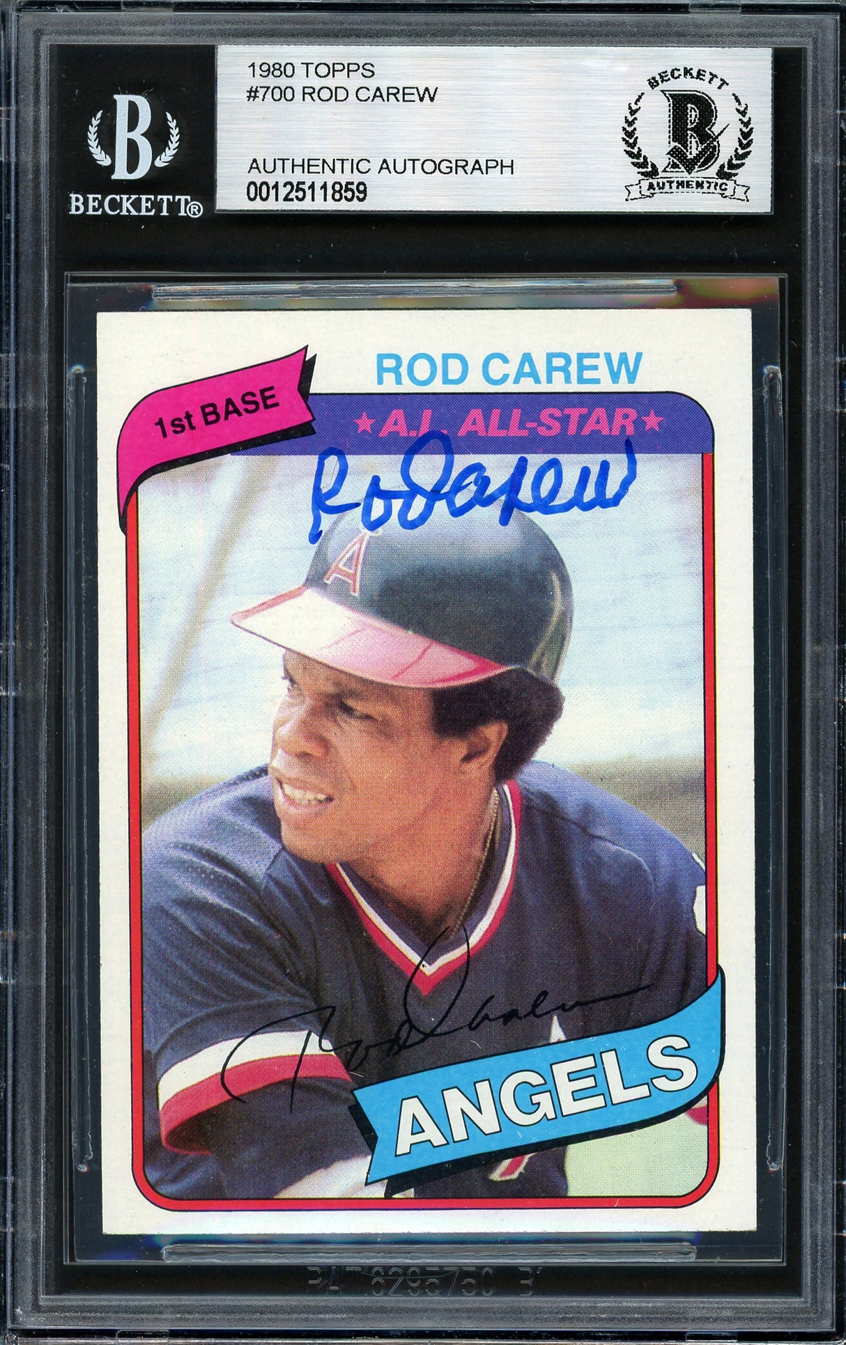 Rod Carew Autographed 1980 Topps Card #700 California Angels Beckett BAS Stock #186109