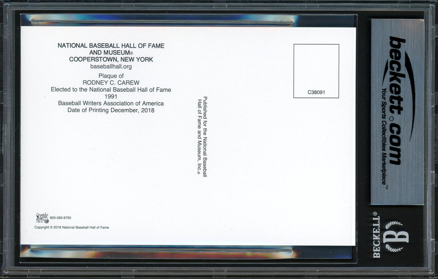 Rod Carew Autographed HOF Plaque Postcard Minnesota Twins Auto Grade 10 Beckett BAS Stock #186138