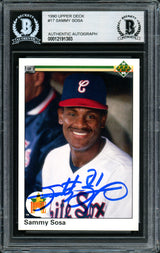 Sammy Sosa Autographed 1990 Upper Deck Rookie Card #17 Chicago White Sox Beckett BAS Stock #177679