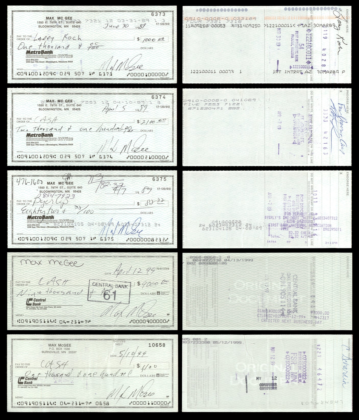 Max McGee Autographed 2.75x6 Check Green Bay Packers Lot of 50 SKU #174046