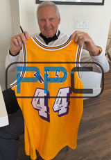 Lakers Jerry West "3x Inscribed" Signed Yellow M&N HWC Swingman Jersey BAS