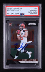Baker Mayfield Signed 2018 Panini Prizm #201 RC (PSA 8)