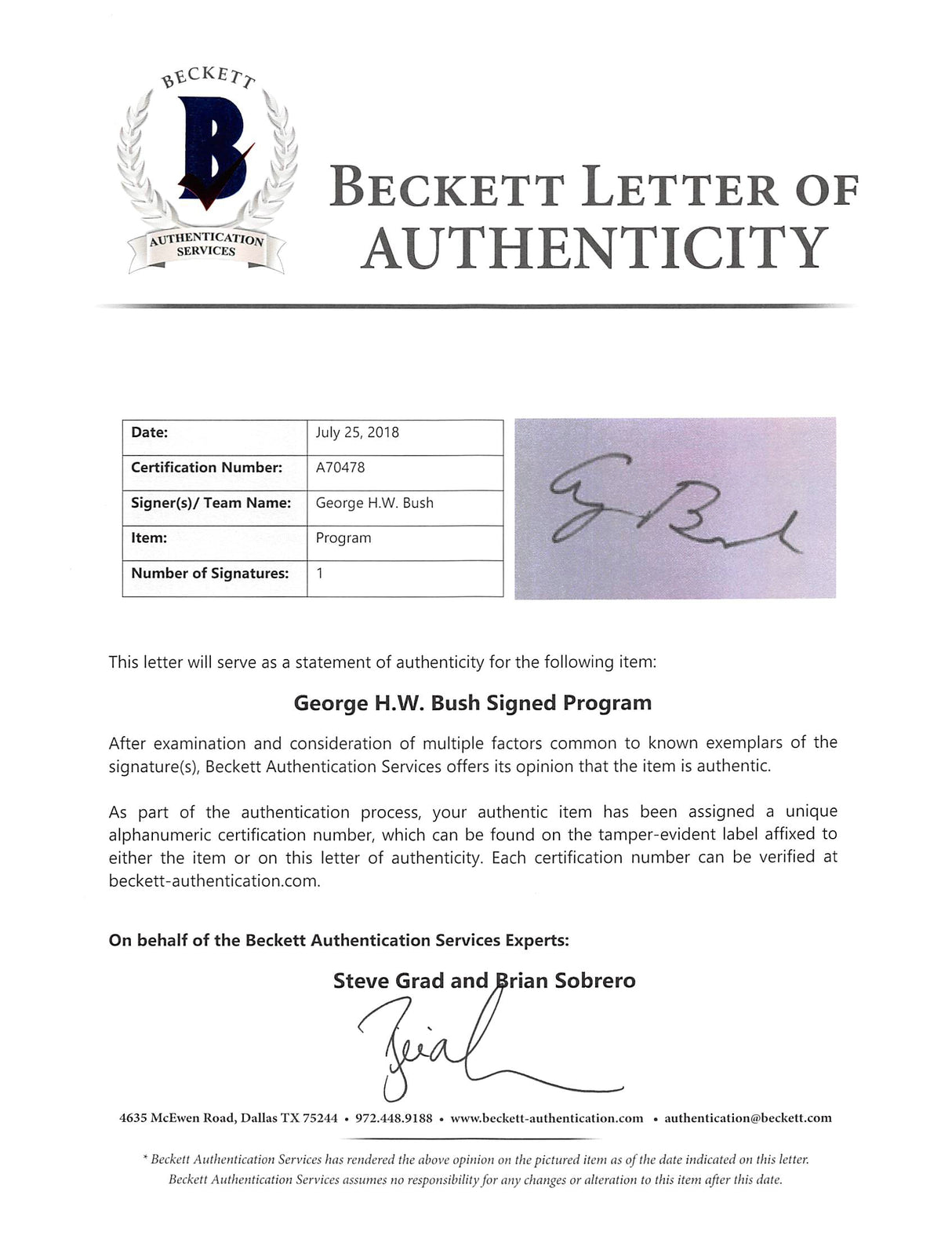 George H.W. Bush Signed 1981 8.5x11 Inauguaration Invitation Program BAS #A70478