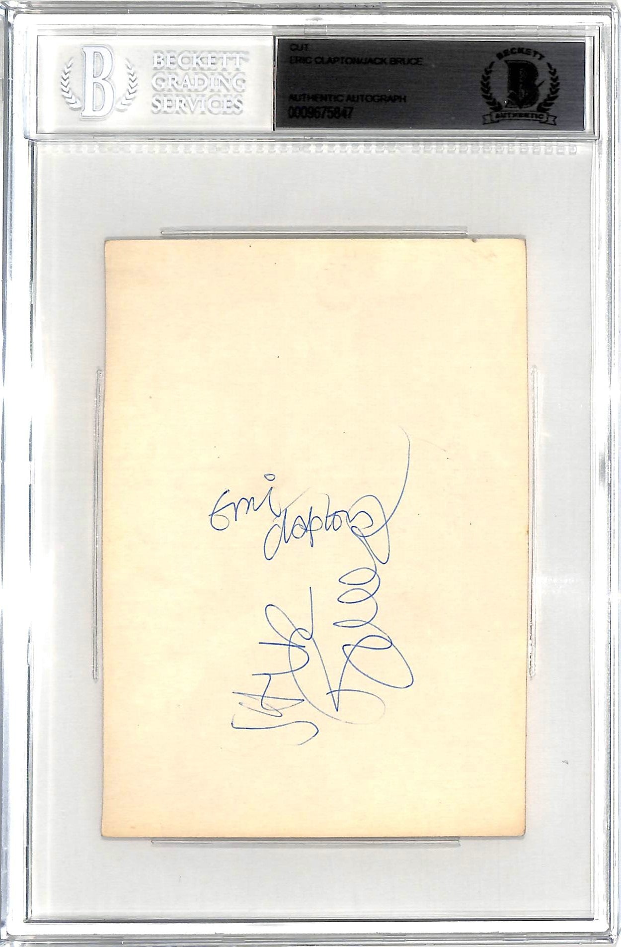 Cream Eric Clapton & Jack Bruce Signed 4.15x5.75 Cut Signature BAS Slabbed