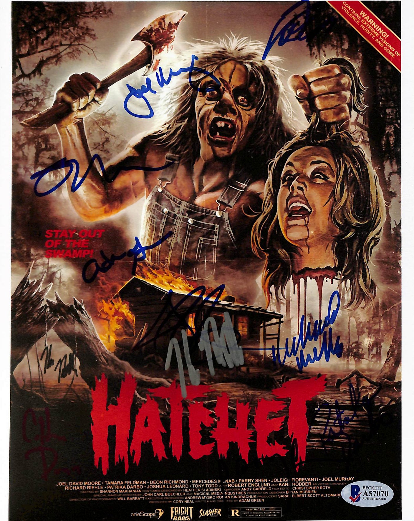 Hatchet (10) Kane Hodder, Green, Dunn, Shen +6 Signed 8x10 Photo BAS #A57070