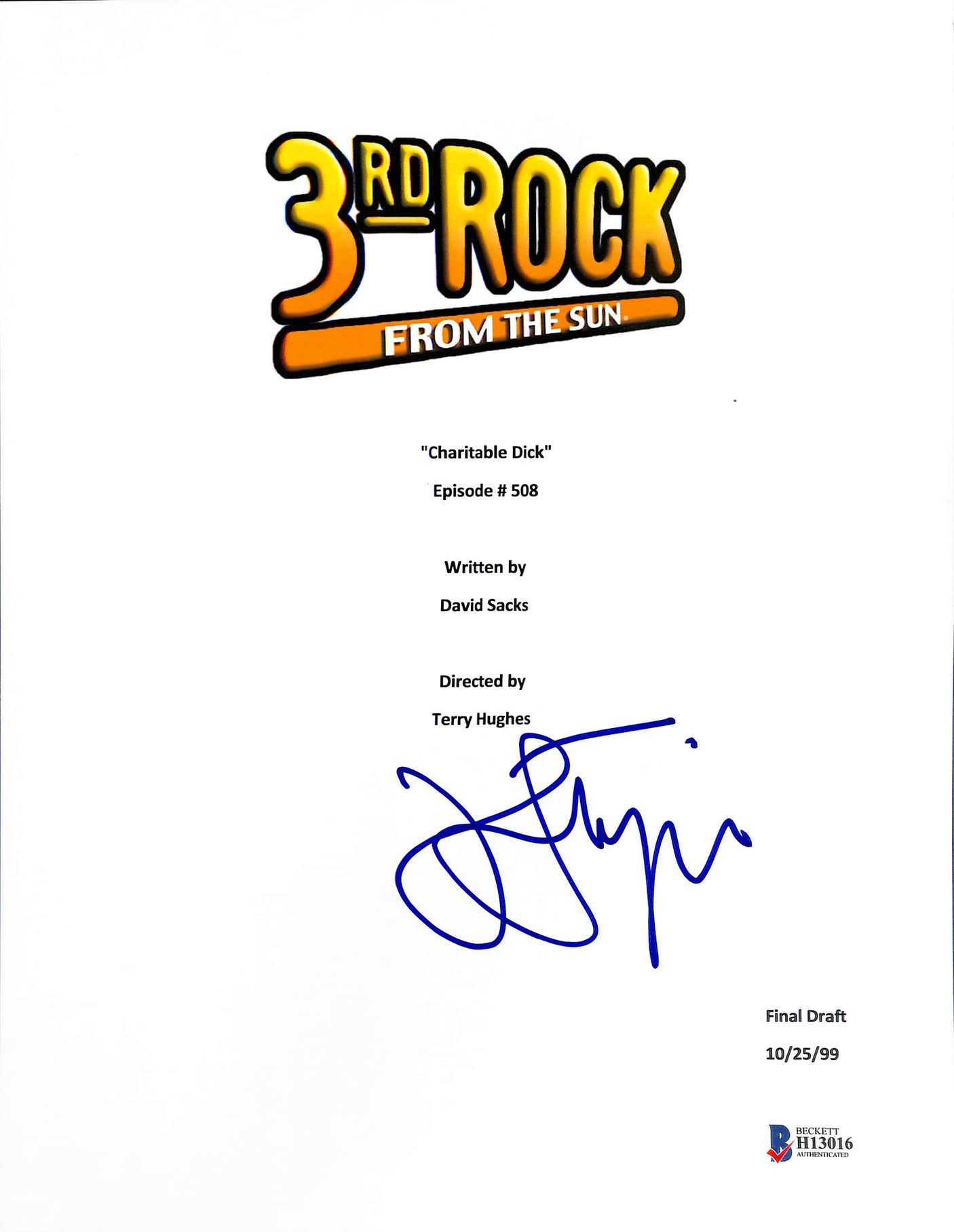 John Lithgow Authentic Signed 3rd Rock From The Sun TV Script Cover BAS #H13016