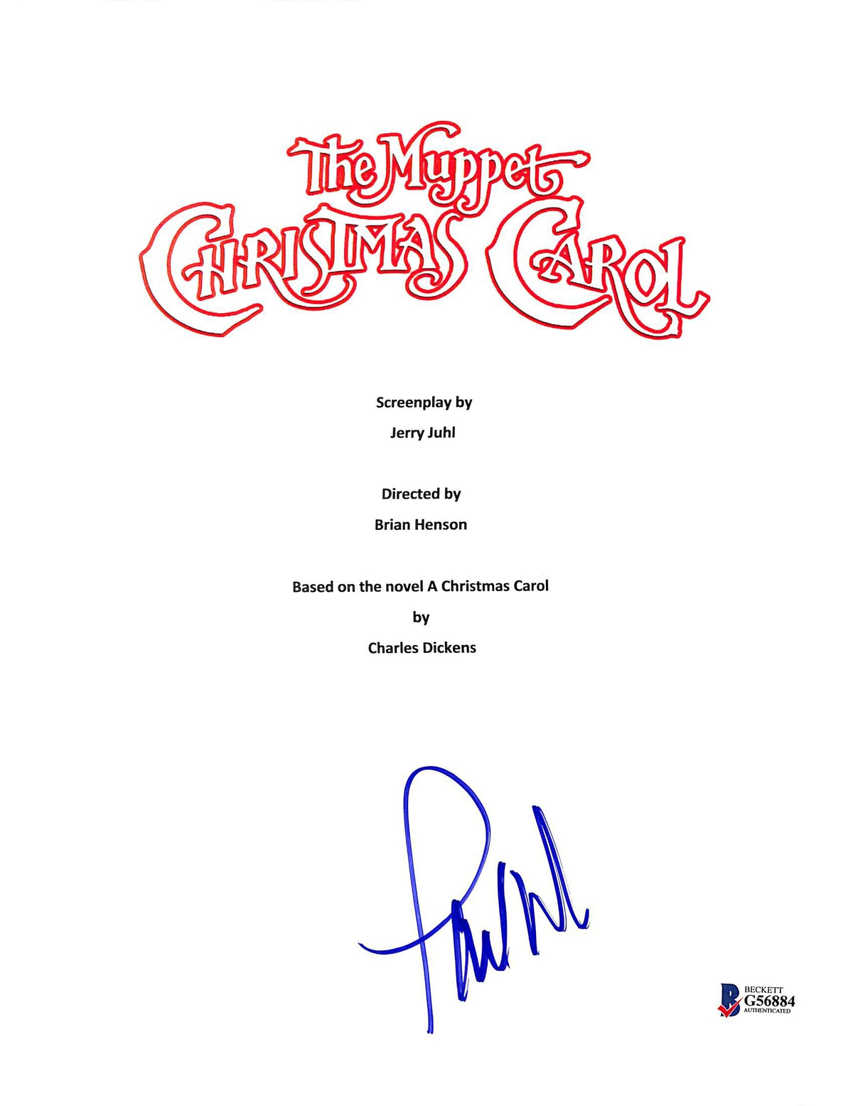 Paul Williams Authentic Signed Muppet Christmas Carol Script Cover BAS #G56884