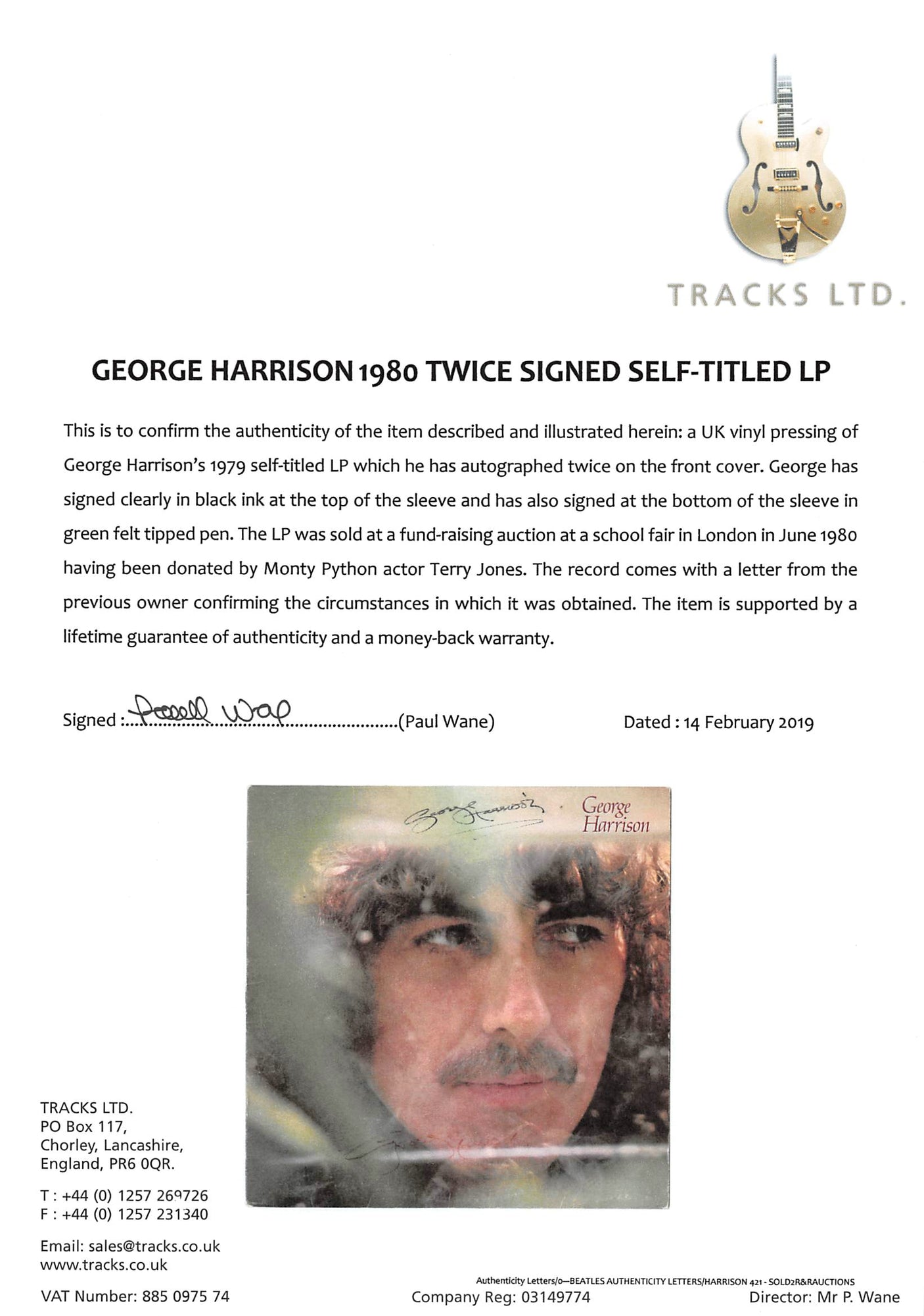 George Harrison Authentic Signed x2 Self Titled Album Cover W/ Vinyl BAS #A71977
