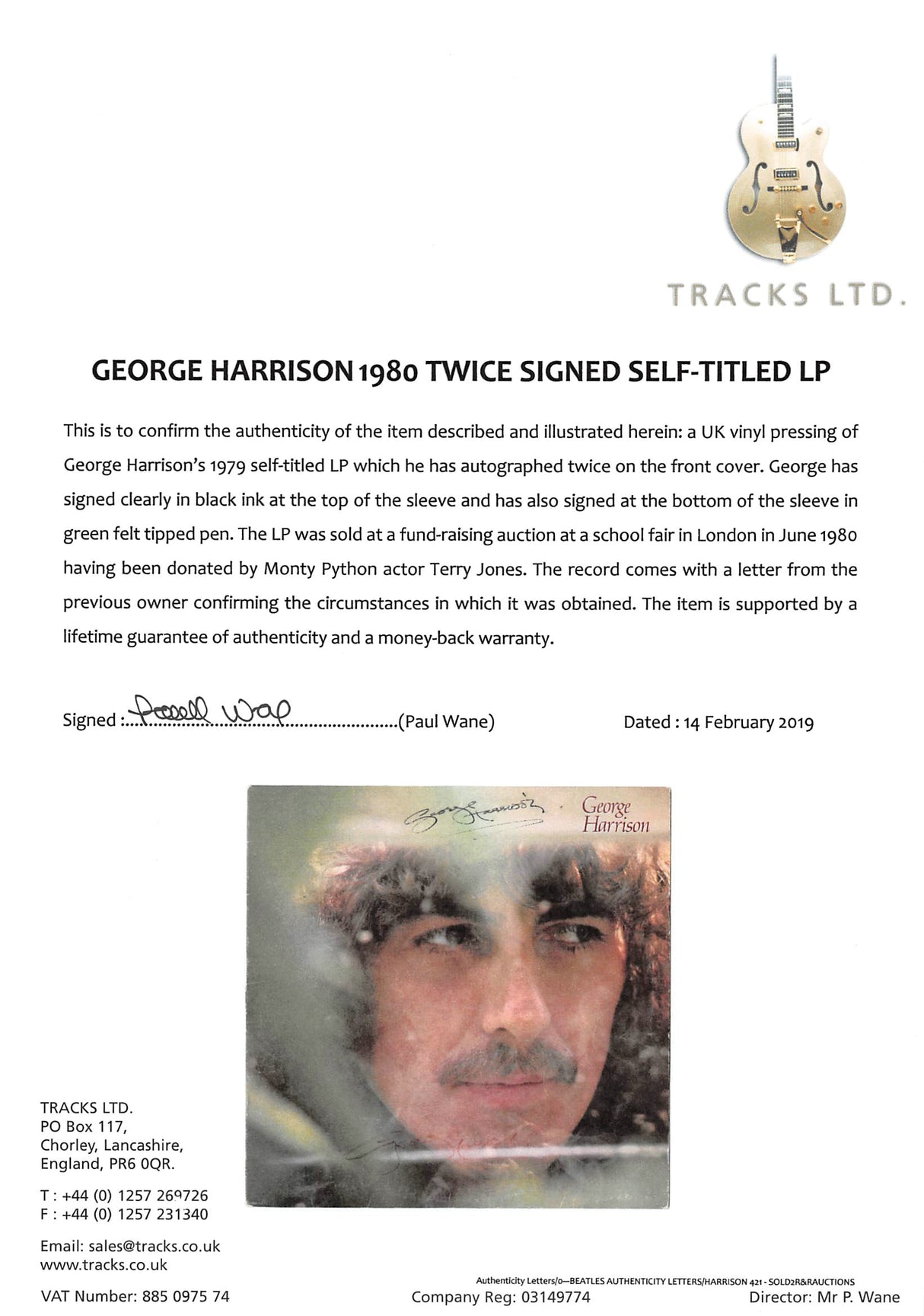 George Harrison Authentic Signed x2 Self Titled Album Cover W/ Vinyl BAS #A71977