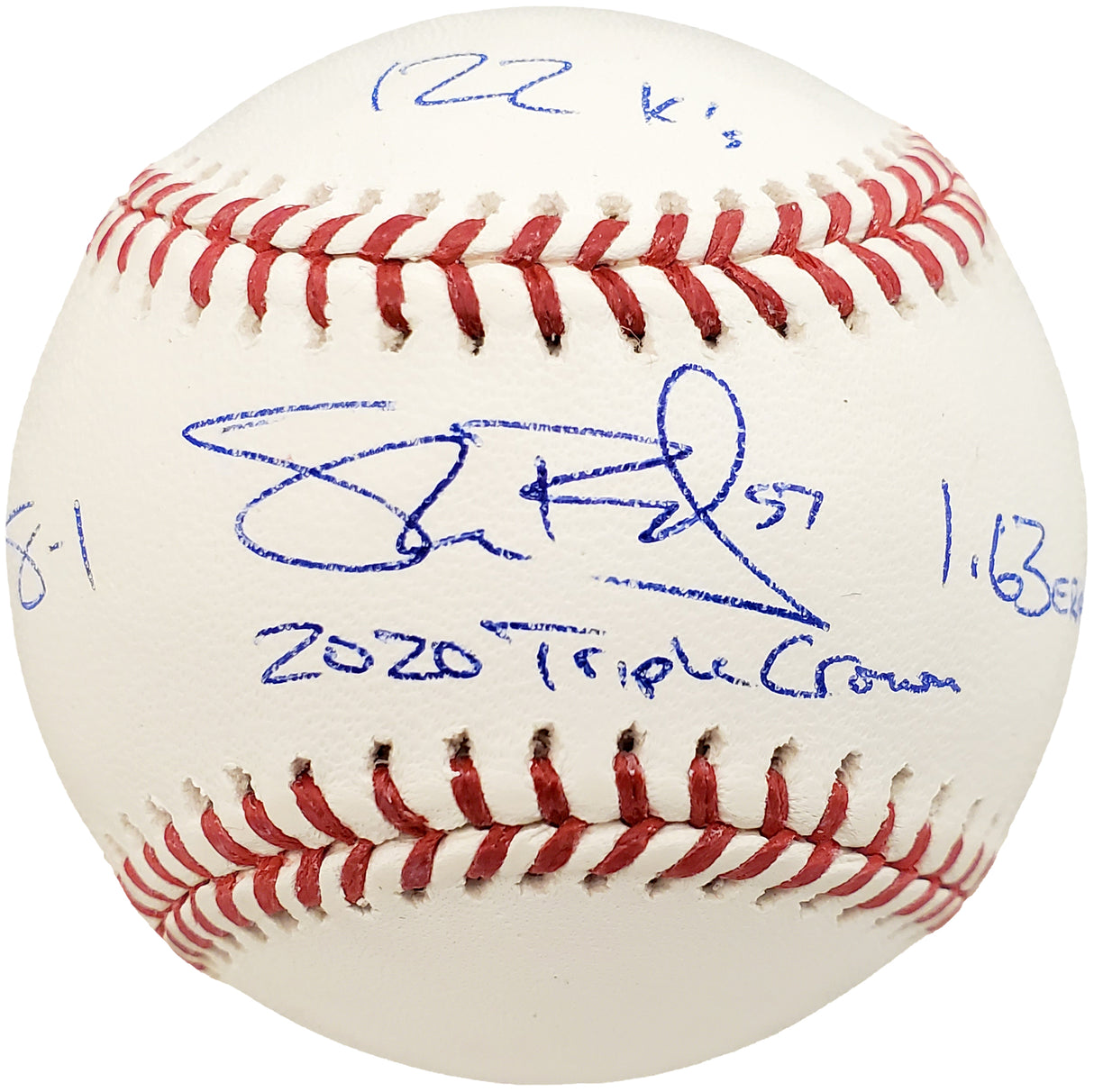 Shane Bieber Autographed Official MLB Baseball Cleveland Indians "2020 Triple Crown" With 3 Stats Beckett BAS Stock #185110