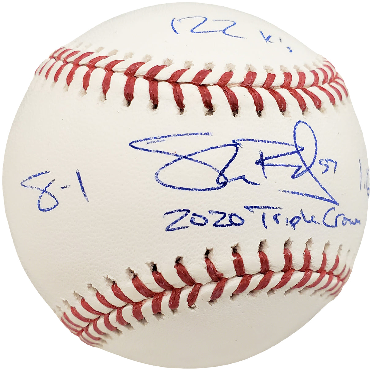 Shane Bieber Autographed Official MLB Baseball Cleveland Indians "2020 Triple Crown" With 3 Stats Beckett BAS Stock #185110