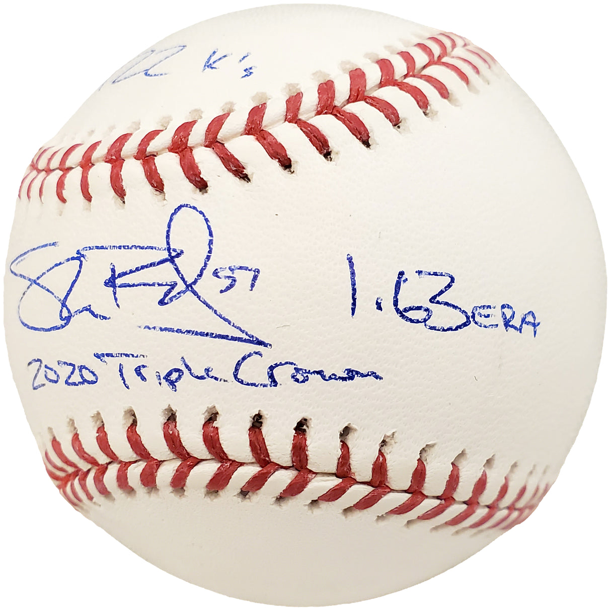 Shane Bieber Autographed Official MLB Baseball Cleveland Indians "2020 Triple Crown" With 3 Stats Beckett BAS Stock #185110