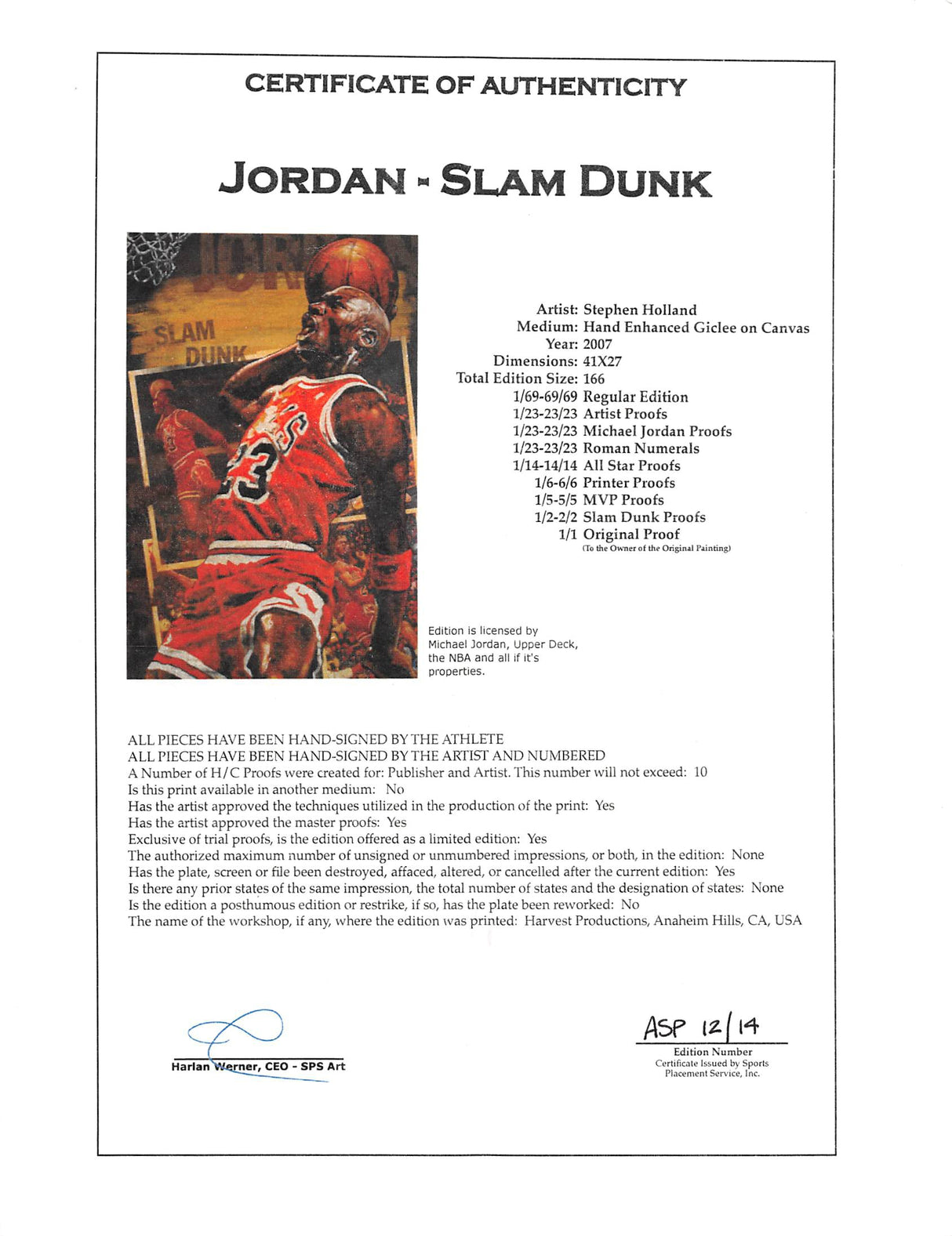 Bulls Michael Jordan Signed & Framed 27x41 Canvas Holland AS Proof #12/14 UDA