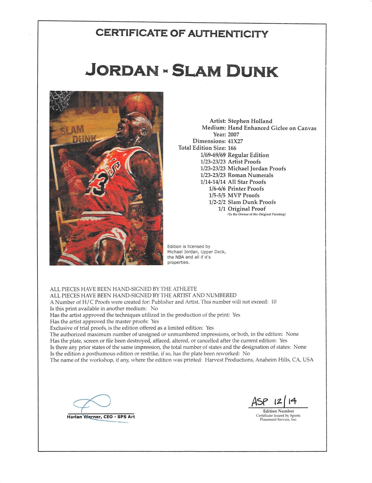 Bulls Michael Jordan Signed & Framed 27x41 Canvas Holland AS Proof #12/14 UDA