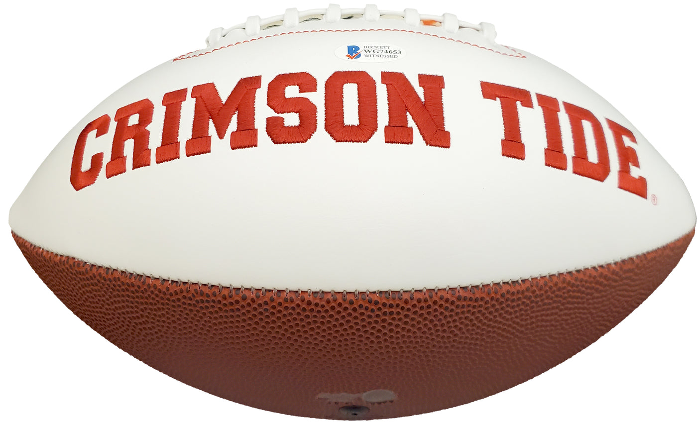 Devonta Smith Autographed Alabama Crimson Tide White Logo Football Beckett BAS Stock #190001