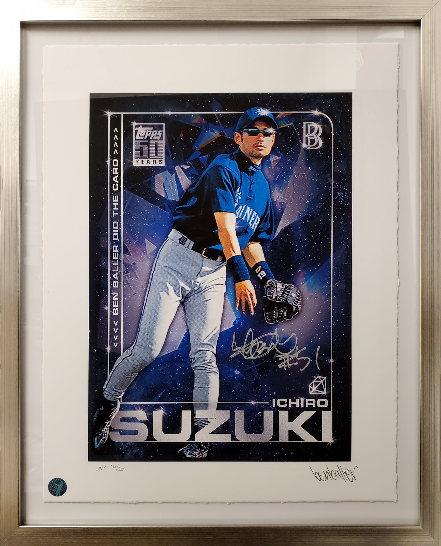 Ichiro Suzuki Autographed Framed Topps Project 2020 Fine Art Print Seattle Mariners "51" With Ben Baller AP #/20 IS Holo Stock #190513