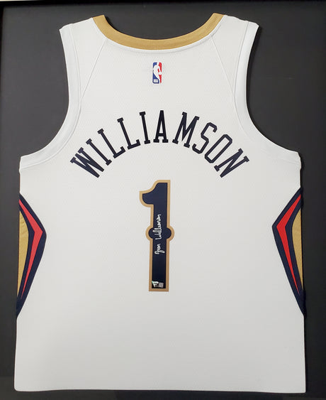 New Orleans Pelicans Zion Williamson Autographed Framed White Nike Swingman Jersey Fanatics Stock #191195