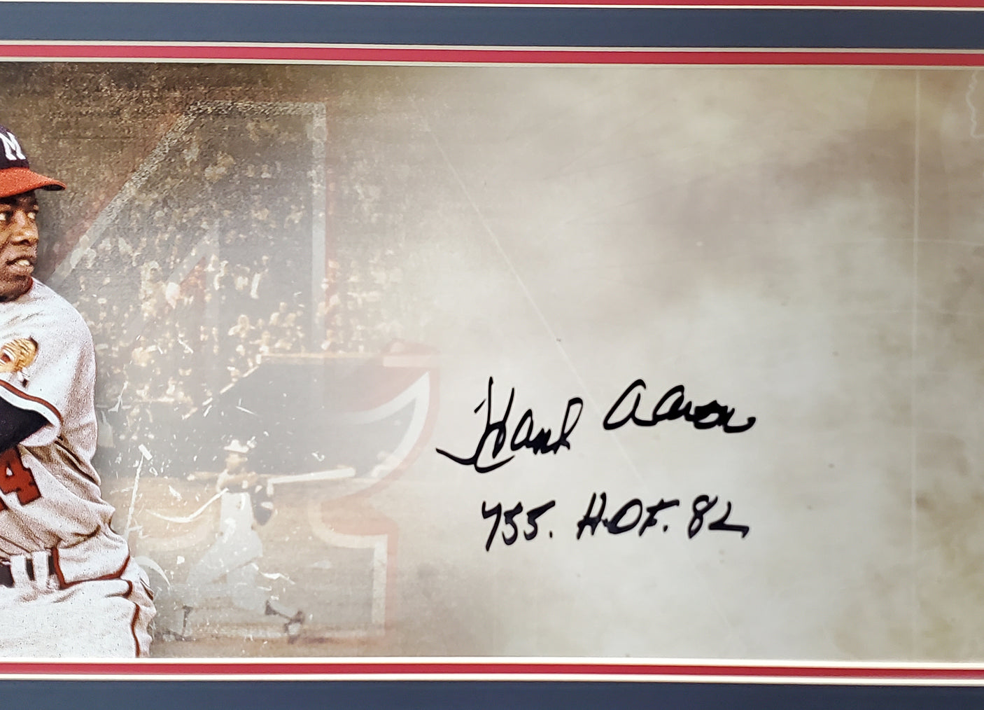 Hank Aaron Autographed Framed 10x30 Panoramic Photo Milwaukee Braves "755 HOF 82" Fanatics Stock #191202