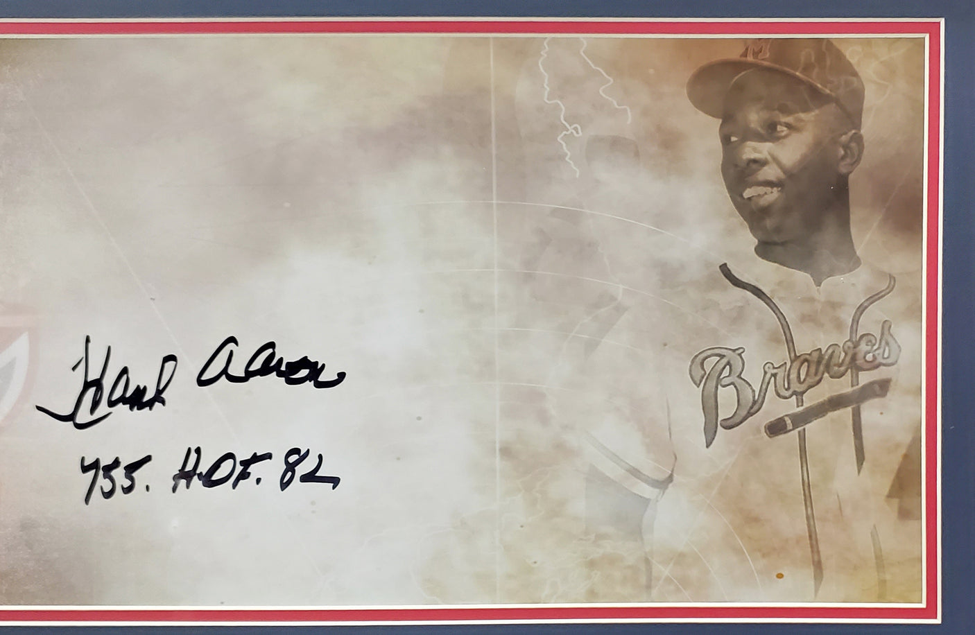 Hank Aaron Autographed Framed 10x30 Panoramic Photo Milwaukee Braves "755 HOF 82" Fanatics Stock #191202