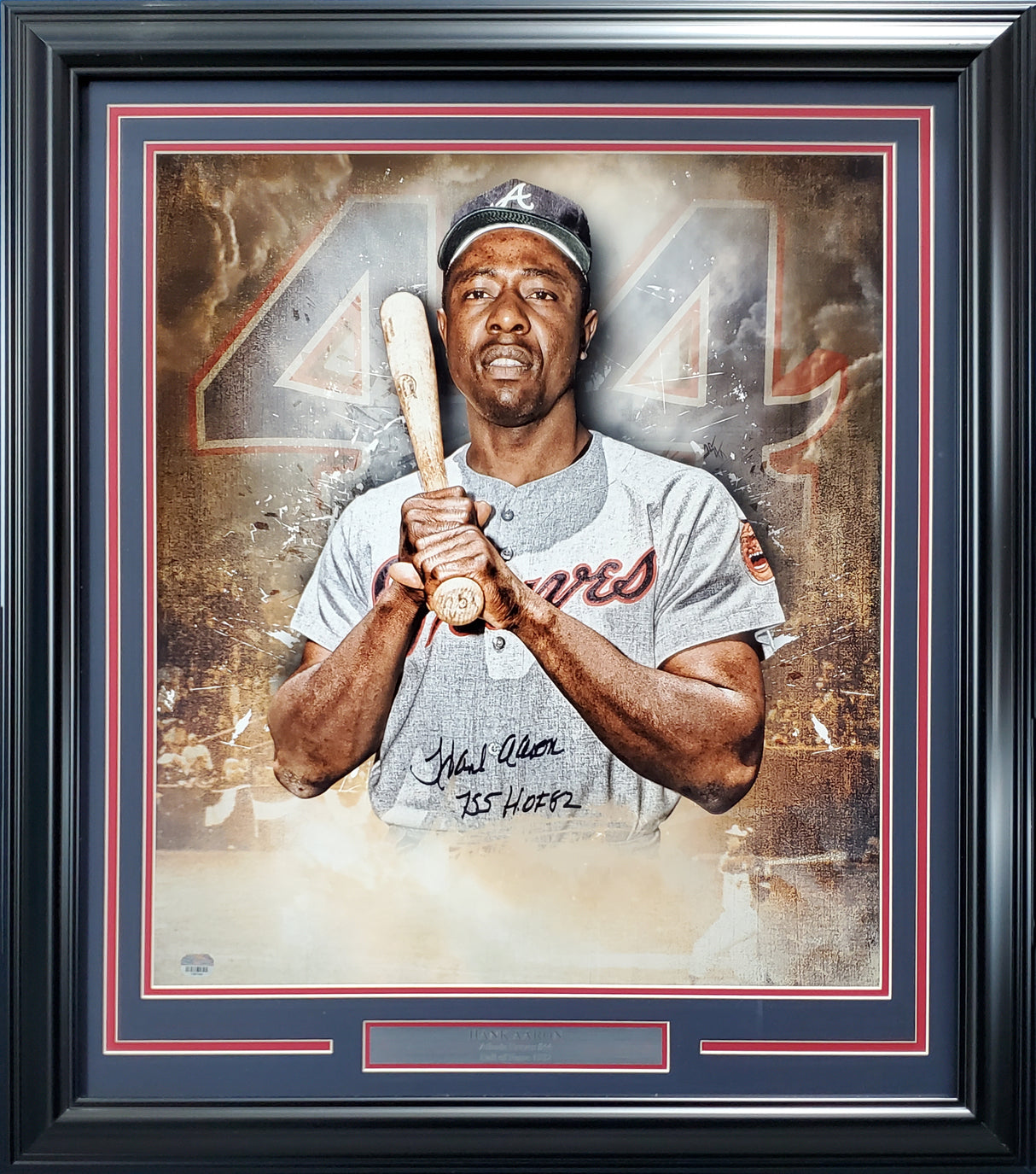 Hank Aaron Autographed Framed 20x24 Photo Atlanta Braves "755 HOF 82" Fanatics Stock #191204