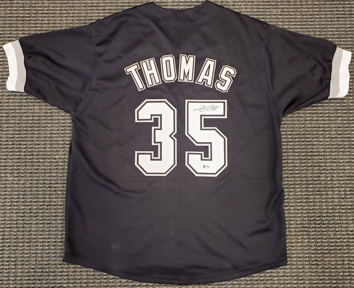 Chicago White Sox Frank Thomas Autographed Black Jersey Beckett BAS Stock #192591