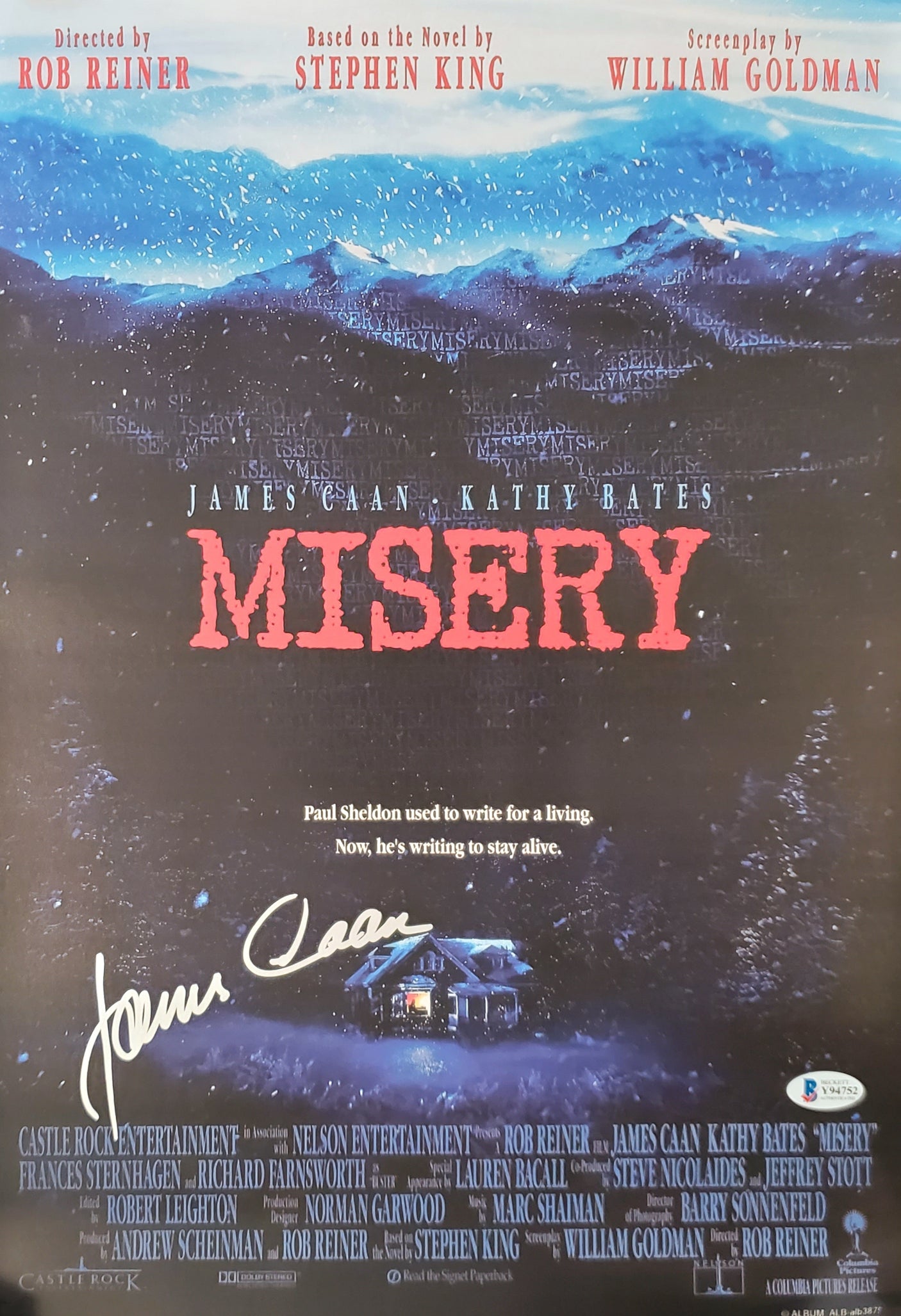 James Caan Autographed 12x18 Misery Movie Poster Beckett BAS Stock #192596