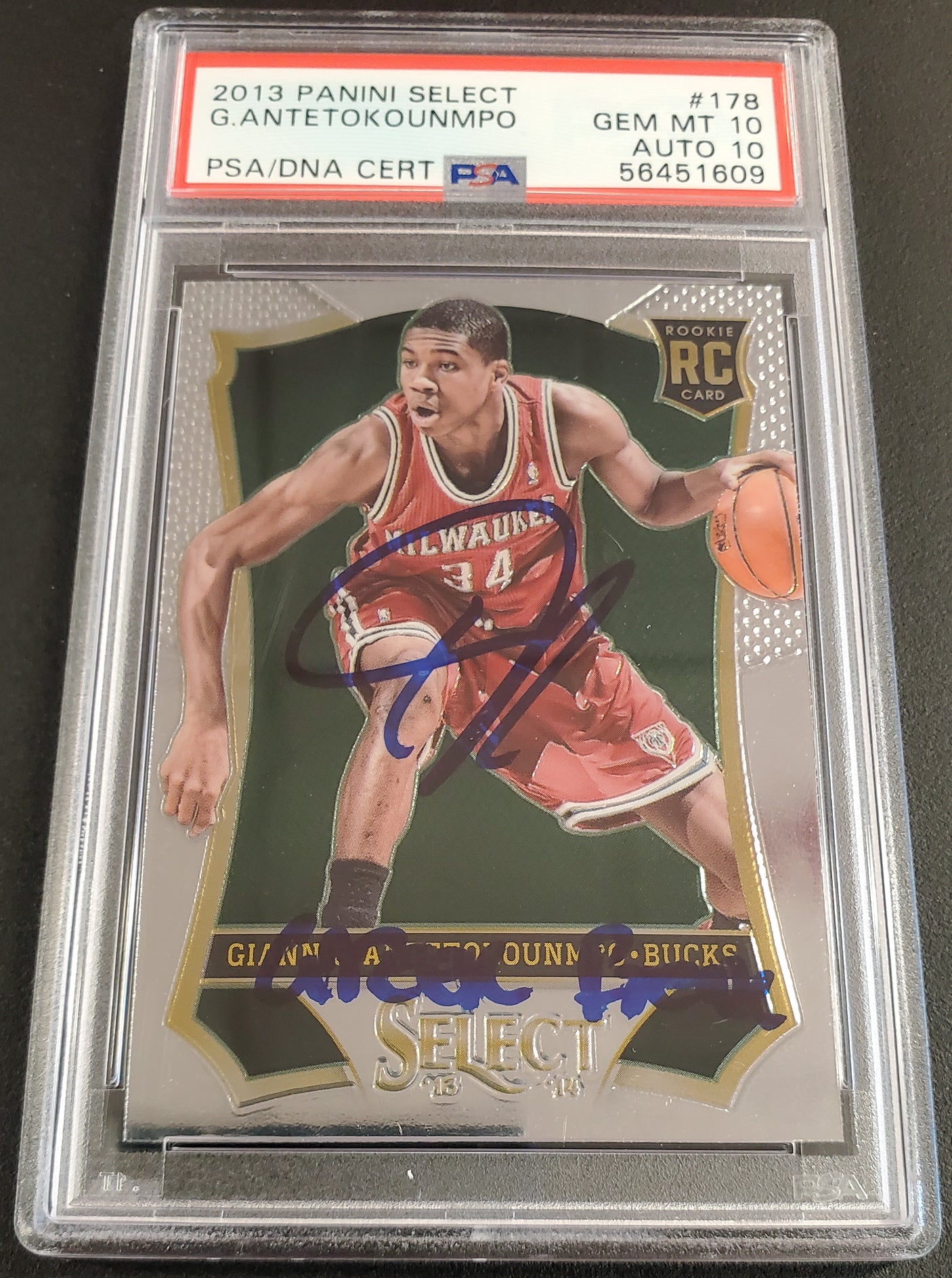 Giannis Antetokounmpo Autographed 2013 Panini Select Rookie Card #178 Milwaukee Bucks PSA 10 Auto Grade Gem Mint 10 "Greek Freak" PSA/DNA #56451609