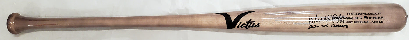 Walker Buehler Autographed Blonde Victus Game Model Bat Los Angeles Dodgers "2020 WS Champs" Beckett BAS QR Stock #193766