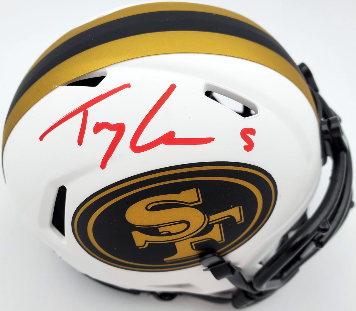 Trey Lance Autographed San Francisco 49ers Lunar Eclipse White Speed Mini Helmet Beckett BAS QR Stock #194736