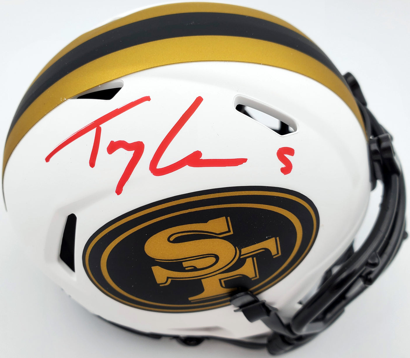 Trey Lance Autographed San Francisco 49ers Lunar Eclipse White Speed Mini Helmet Beckett BAS QR Stock #194736