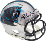 Sam Darnold Autographed Carolina Panthers Silver Speed Mini Helmet Beckett BAS QR Stock #195171