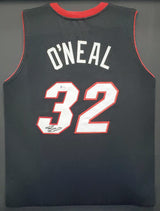 Miami Heat Shaquille Shaq O'Neal Autographed Framed Black Jersey Beckett BAS Stock #195236
