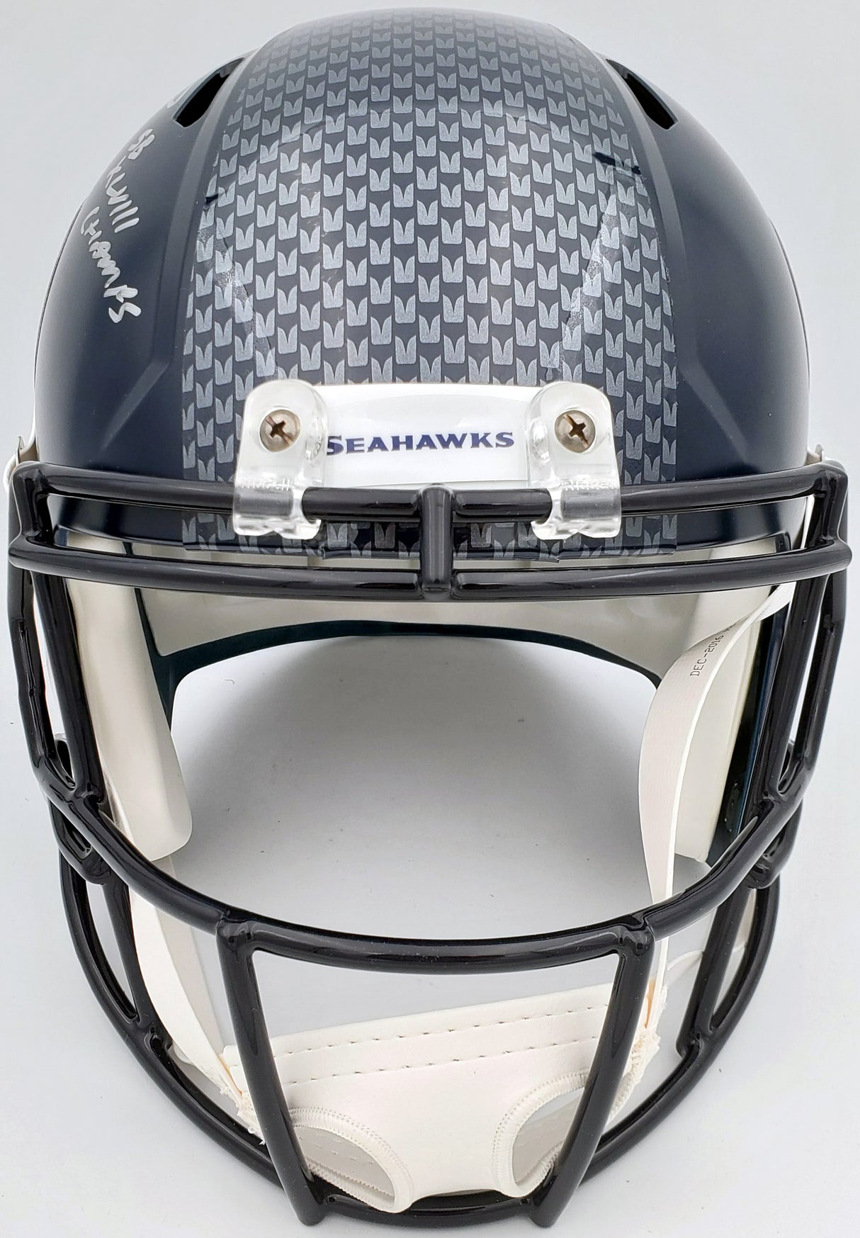 Russell Wilson Autographed Seattle Seahawks Full Size Replica Speed Helmet "SB XLVIII Champs" In Silver RW Holo Stock #94268