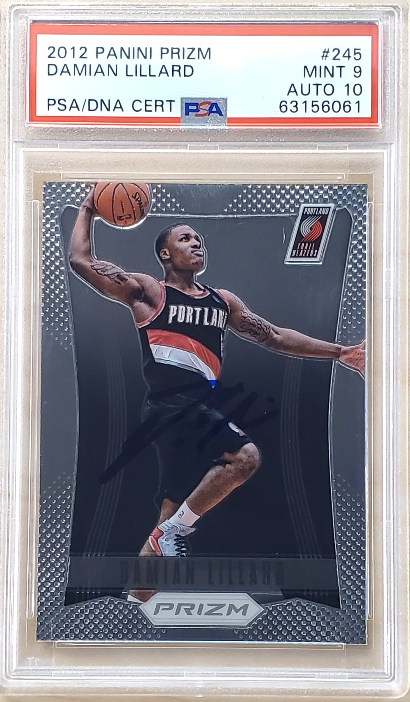 Damian Lillard Autographed 2012-13 Panini Prizm Rookie Card #245 Portland Trail Blazers PSA 9 Auto Grade Gem Mint 10 On Card PSA/DNA #63156061